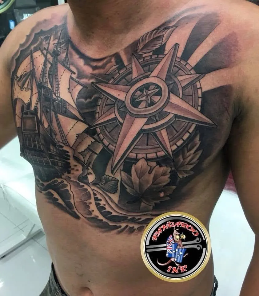Large nautical chest tattoo by Kangaroo Ink Patong